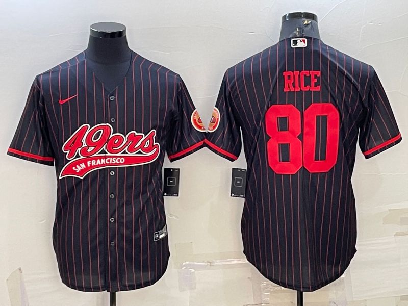 Men San Francisco 49ers 80 Rice Black red stripe 2022 Nike Co branded NFL Jerseys